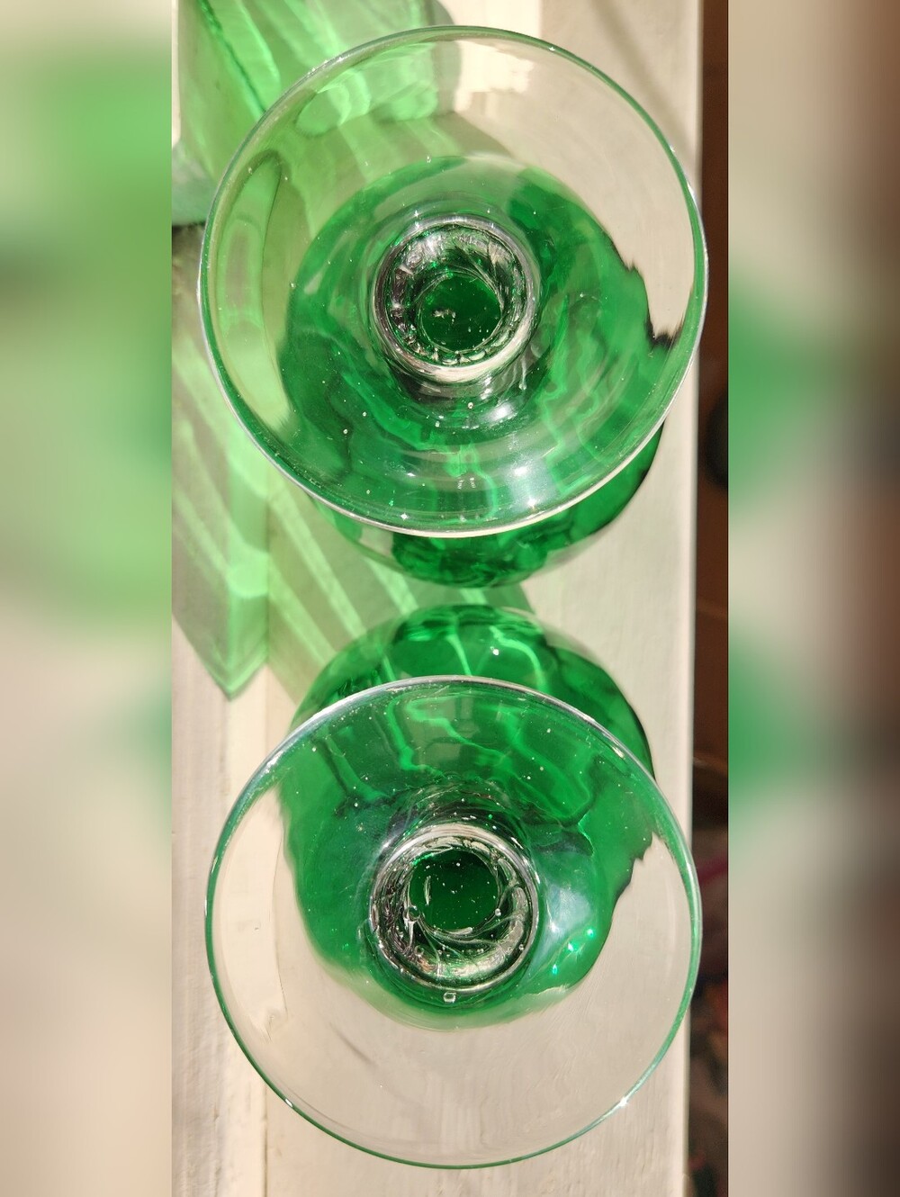 Set of 2 Vintage Empoli MCM Emerald Green Optic Glass Brandy Snifter Italy Pair - Picture 5 of 9